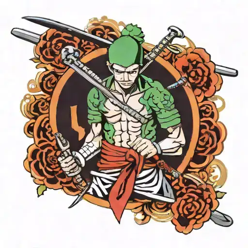 Zoro one piece three swords tattoo design idea