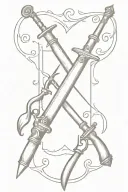 muskets crossing each other with scroll in the middle tattoo design idea