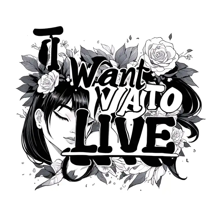 the words (i want to live) around nico robin from onepiece tattoo design idea