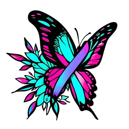can you make a thyroid cancer ribbon tattoo with a butterfly. (the colors are pink, teal, and blue) tattoo design idea