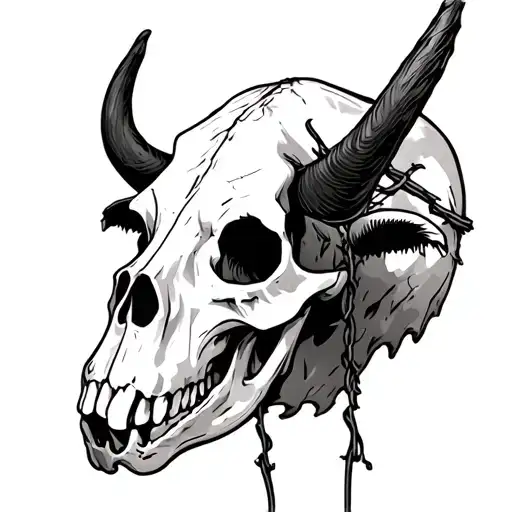 cow skull barb wire behind tattoo design idea