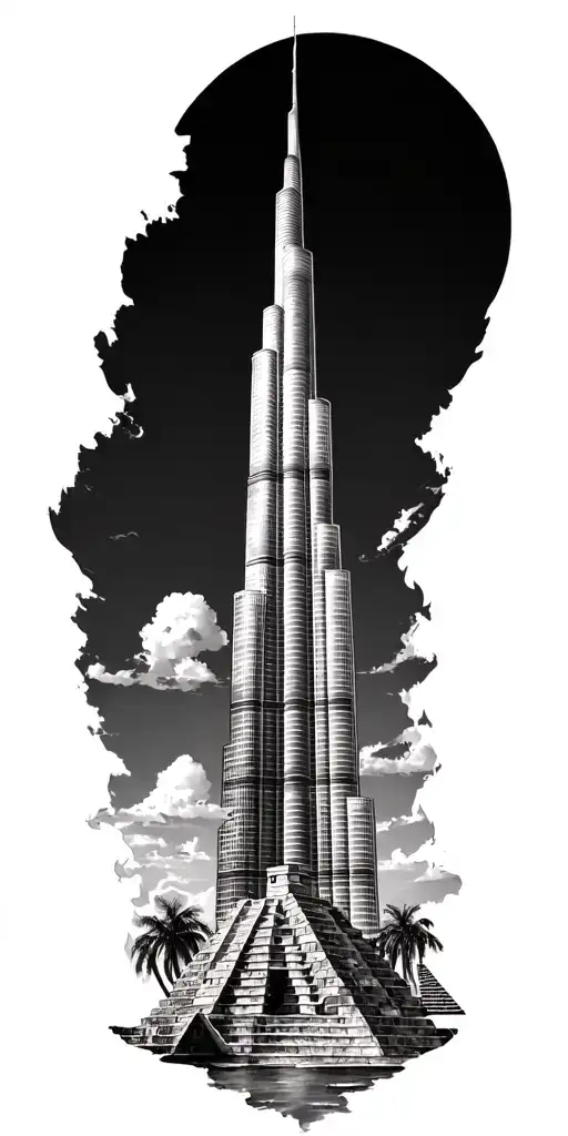 Burj Khalifa, colosseum, las vegas sign, chicen itza, Turkish and Dominican included create this for a full sleeve tattoo design idea