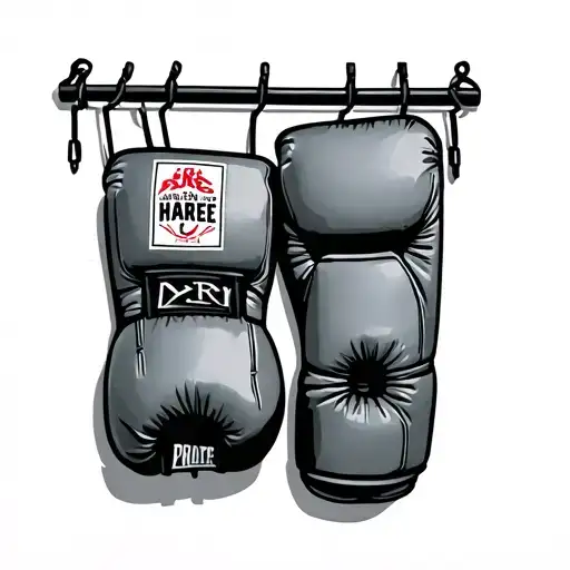 boxing gloves are hanging on the walls of Notting Here tattoo design idea