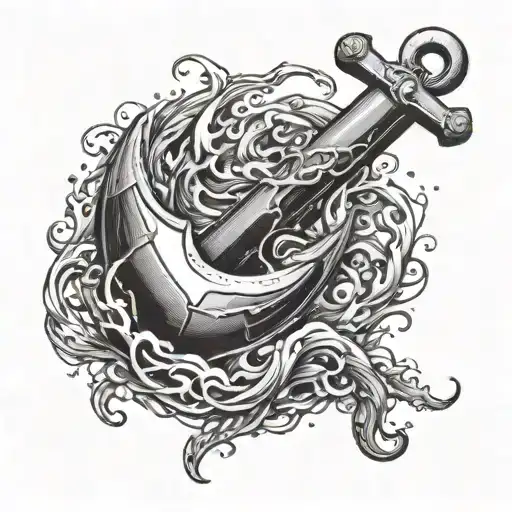 A surreal composition of a drug capsule morphing into an anchor, symbolizing stability and strength amidst turbulent waters tattoo design idea