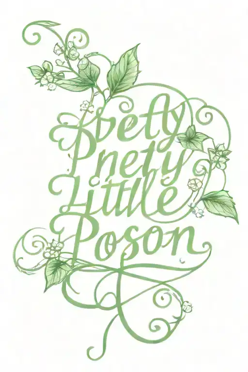 the words pretty little poison in cursive with poison ivy intertwined  tattoo design idea