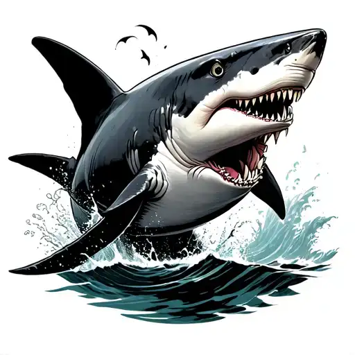 great white shark jumping tattoo design idea