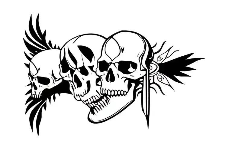skulls and Oya winds and Ellegua rock and Palo mayombe markings tattoo design idea