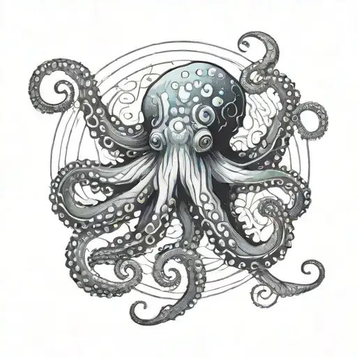 Design a tattoo sketch of a blue ring octopus in a half circle shape tattoo design idea