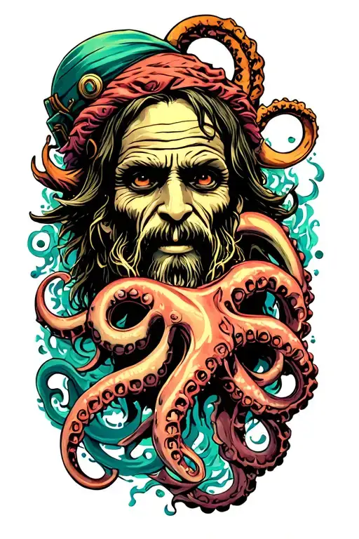 Davy jones and calypso with a kraken tattoo design idea
