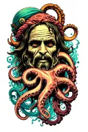 Davy jones and calypso with a kraken tattoo design idea