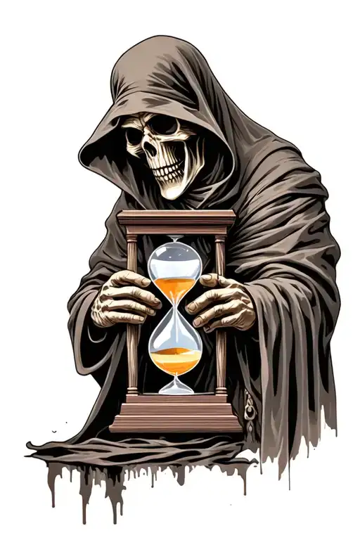 rugged grim reaper holding hourglass tattoo design idea