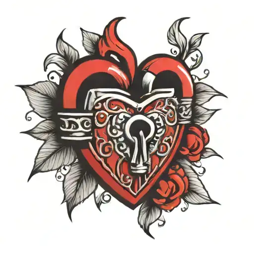 heart lock red tattoo design idea