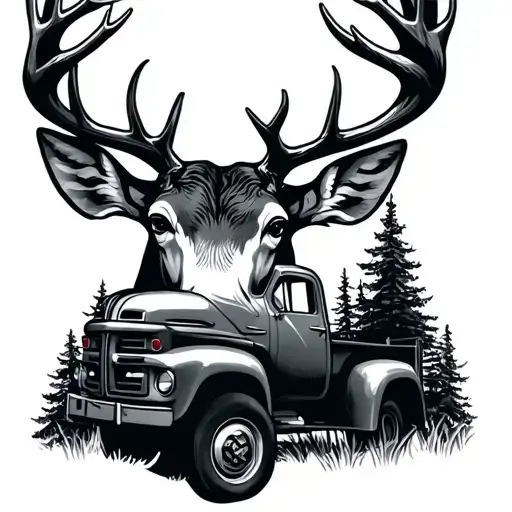 ford trucks deer head with trees tattoo design idea