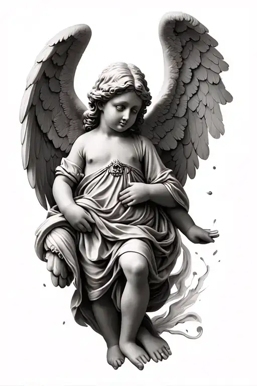 Draw a tattoo on the hand in a gloomy romantic style with elements of realism and 3D effects: 1. Angel Cherub-REP tattoo design idea