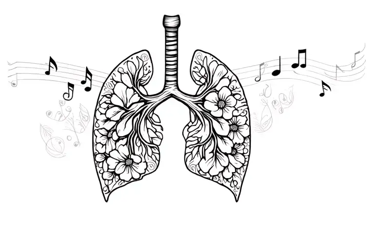 lungs made of flowers and music notes tattoo design idea