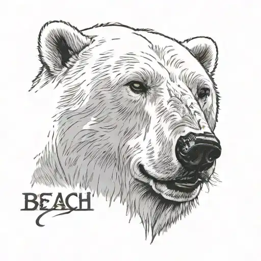 polar bear face with a straight face, looking directly at the camera, skinnier face and has the words Long Beach above  tattoo design idea
