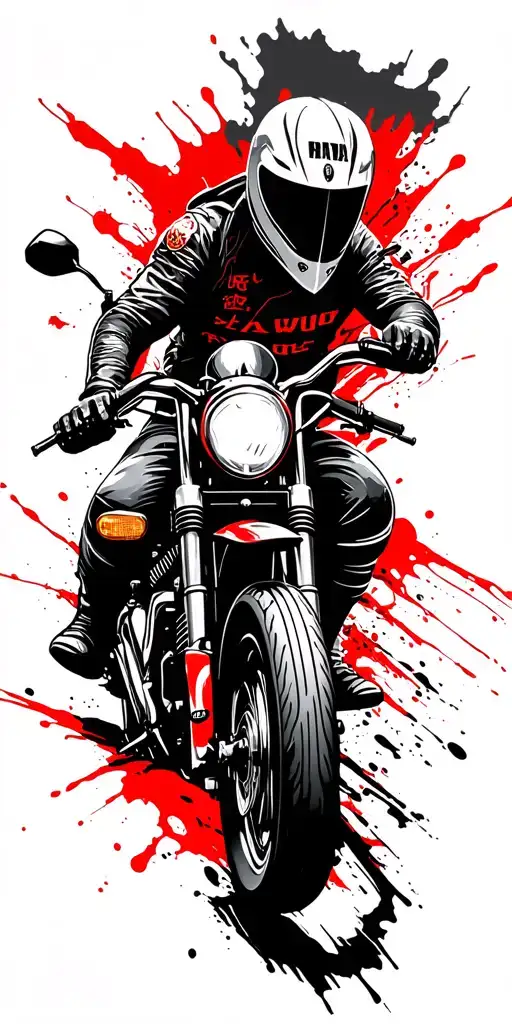 motorcycles racing and samurai with mountain  tattoo design idea