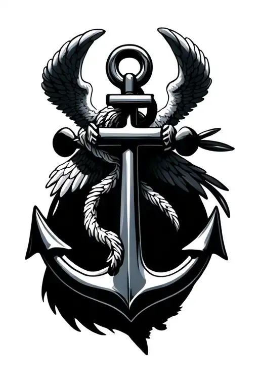 angel wings cradling an navy anchor tattoo design idea
