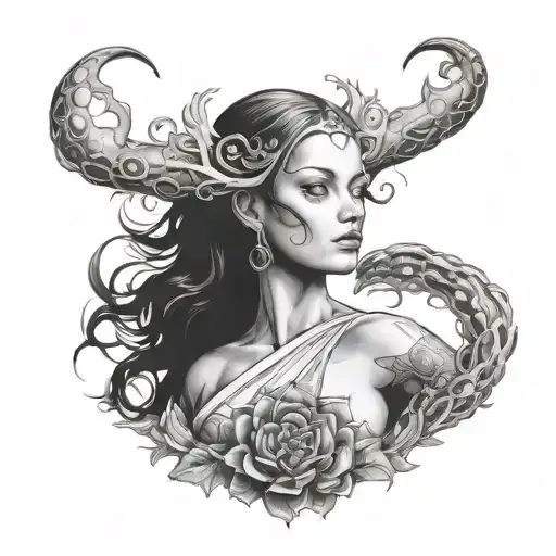 cancer, 2002 black and white goddess tattoo design idea