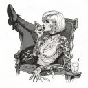 Sexy Woman, short white bob hairstyle, Petite Body, huge cleavage, Thick Thighs, Big booty, Smoking cigarette, side view tattoo design idea