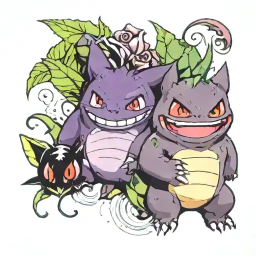 gengar and bulbasaur tattoo design idea