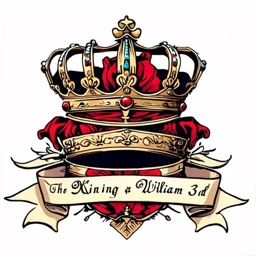 crown with King William 3rd written on ribbon through the crown  tattoo design idea