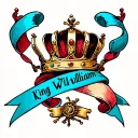 crown with King William 3rd written on ribbon through the crown  tattoo design idea