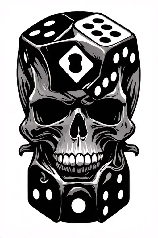 skull and dice intertwined tattoo design idea