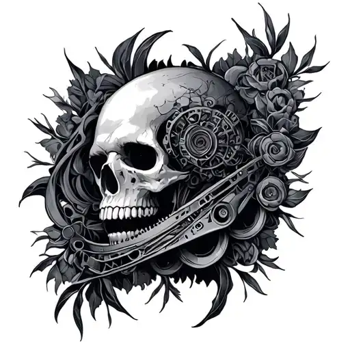 Organic mechanical in the back tattoo design idea