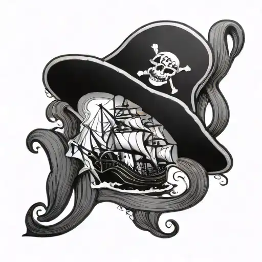 pirate ship straw hat rhum bottle tattoo design idea