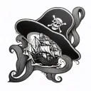 pirate ship straw hat rhum bottle tattoo design idea