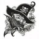 pirate ship straw hat rhum bottle tattoo design idea