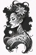 A tattoo design combining the dark femininity of the goddess with flowing abstract art, symbolizing the interplay between light and shadow tattoo design idea