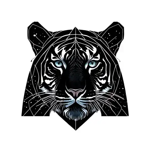 tiger aloe design but in geometric with constellations background  tattoo design idea