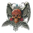wings with gates of hell 666 in middle tattoo design idea