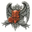wings with gates of hell 666 in middle tattoo design idea