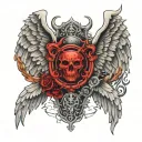wings with gates of hell 666 in middle tattoo design idea