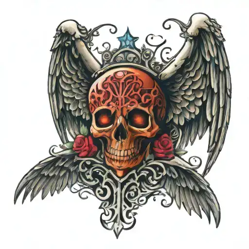 wings with gates of hell 666 in middle tattoo design idea