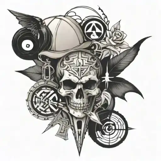 A tattoo design combining elements from Weezer, Metallica, and Smashing Pumpkins logos in a unique and cohesive way tattoo design idea