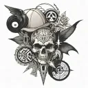 A tattoo design combining elements from Weezer, Metallica, and Smashing Pumpkins logos in a unique and cohesive way tattoo design idea