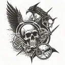 A tattoo design combining elements from Weezer, Metallica, and Smashing Pumpkins logos in a unique and cohesive way tattoo design idea