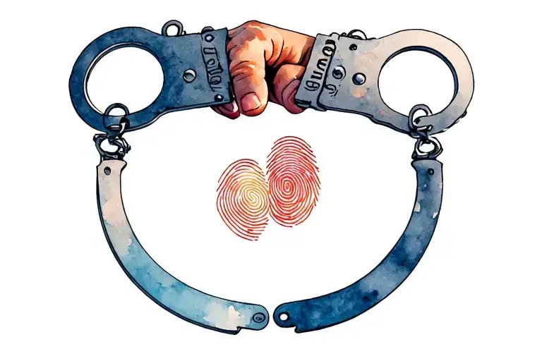 a hand cuffs with two fingerprints fit inside the cuffs tattoo design idea