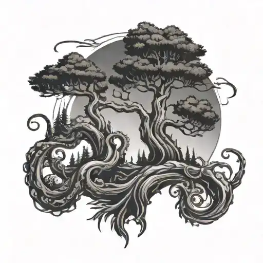 pine trees and tentacles tattoo design idea