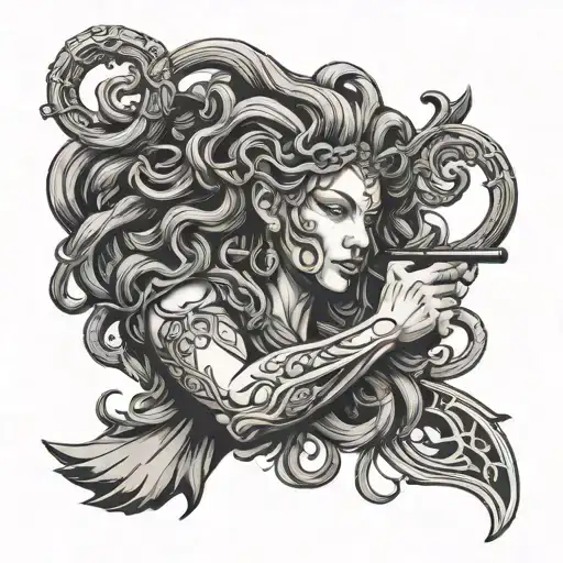 medusa in hand crossbow tattoo design idea