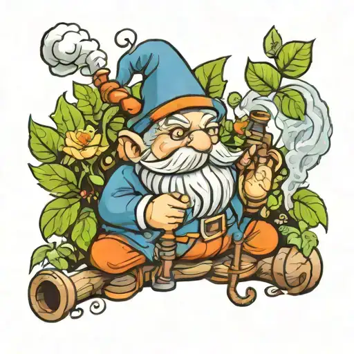 garden gnome smoke an long pipe tattoo design idea