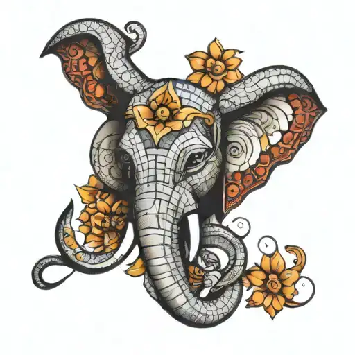 mosaic elephant head tattoo design idea