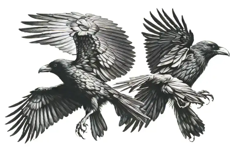 two crows flying in a pounce position towards each other tattoo design idea
