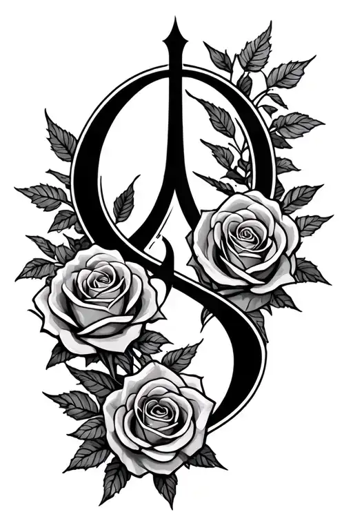 badass tiwaz rune with roses tattoo design idea