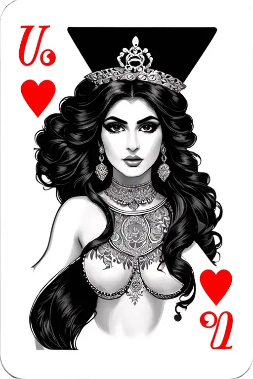 Queen of hearts card with Mexican American woman tattoo design idea