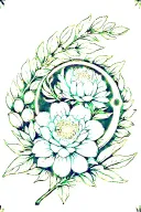Taurus symbol with Sagittarius symbol, Olive branch, dahlia flower , feminine in style tattoo design idea